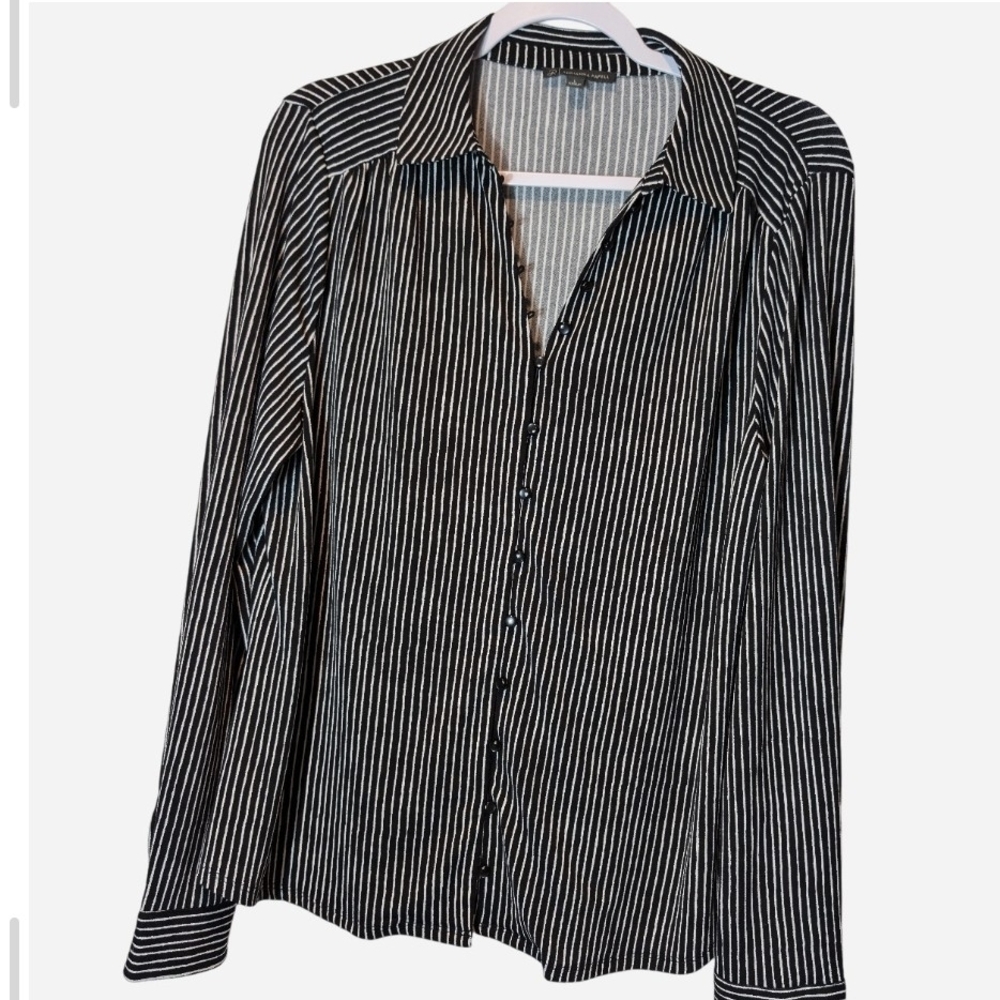 Pre-owned Adrianna Papell Women Black and White Striped Blouses
